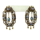 Jan Michaels Oval Wreath Earrings Amethyst Pearl Victorian - ILoveThatGift