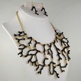 Black Enamel Coral Branch Bib Necklace & Earring Set - ILoveThatGift