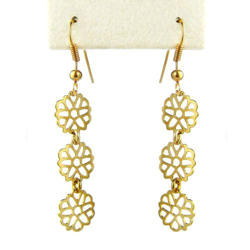 Triple Daisy Gold Plated Open Fretwork Earrings Orit Grader 824G - ILoveThatGift