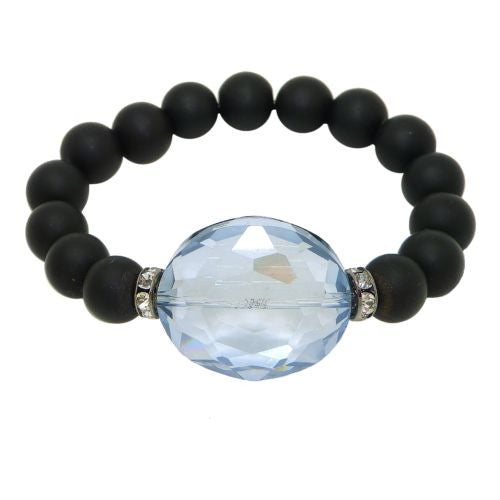 Gigi & Sugar Faceted Blue Smoke Oval Crystal Black Matte Beads Stretch Bracelet - ILoveThatGift