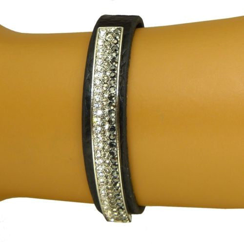 Ombre Rhinestone Bar Leather Bracelet Black or Brown by Funky Junque - ILoveThatGift