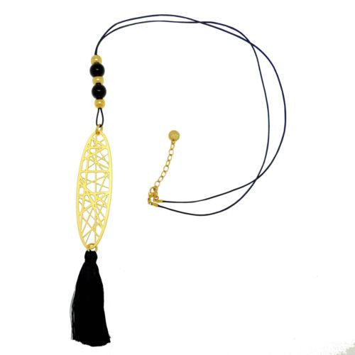 RAS Gold Plated Laser Cut Crossroad Pendant Tassle Necklace 3556 - ILoveThatGift