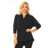 Alisha D Black Lace Shirt Collar Cuff Jacket S M L XL Polyester - ILoveThatGift