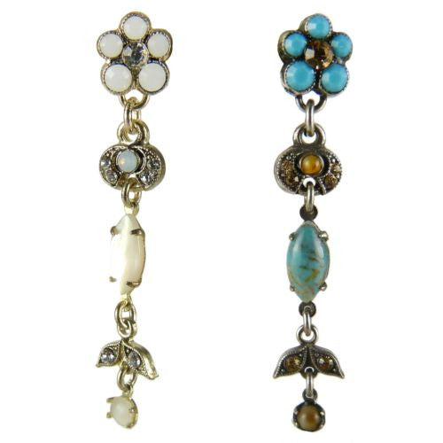Amaro P485 Post Earrings Flower Dangle Swarovski Crystals Silver Moonstone - ILoveThatGift