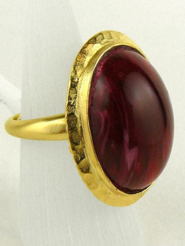 Kenneth Jay Lane Vintage Inspired 22k Gold Ring Amethyst or Ruby - ILoveThatGift
