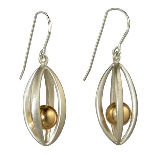 Betsy Frost Design Handmade Sterling Silver 925 Earrings Ball & Cage Gold - ILoveThatGift