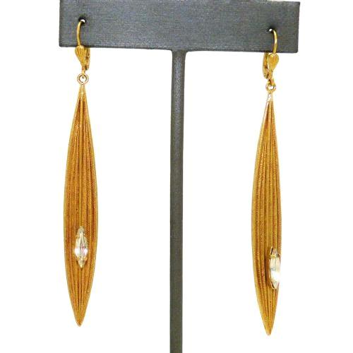 La Vie Parisienne Gold Serene Long Leaf Earrings Popesco Crystal 9390G - ILoveThatGift