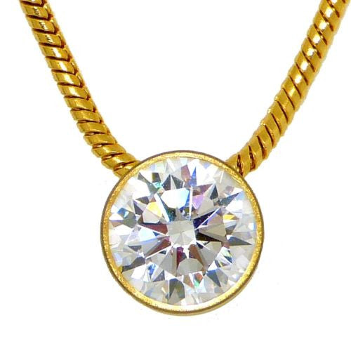 B.Tiff Swarovski 1 Carat Solitaire CZ Gold Stainless Steel Pendant 18" Chain - ILoveThatGift