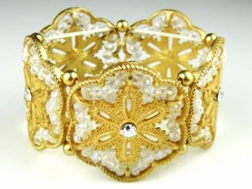 Crystal & Rhinestone & Matte Gold Cuff Stretch Bracelet by Teramasu - ILoveThatGift