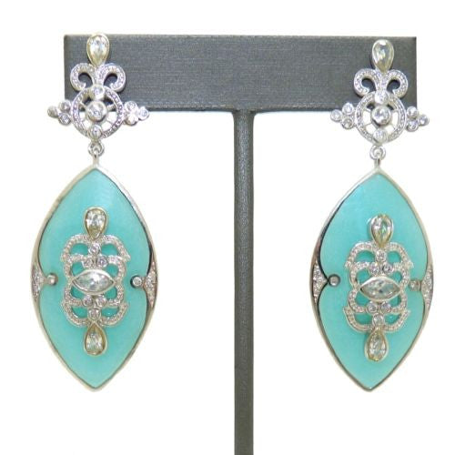 Cristina Sabatini Royal Sterling Silver Plated Earrings Aqua Blue Clear Crystal - ILoveThatGift