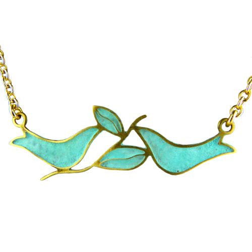 No Secret 2 Doves Woman's Gold Plated Patina Pendant Necklace Orit Grader - ILoveThatGift