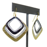 Gold tone Silver Sparkle Rounded Square Double Earrings RUSH Denis Charles - ILoveThatGift