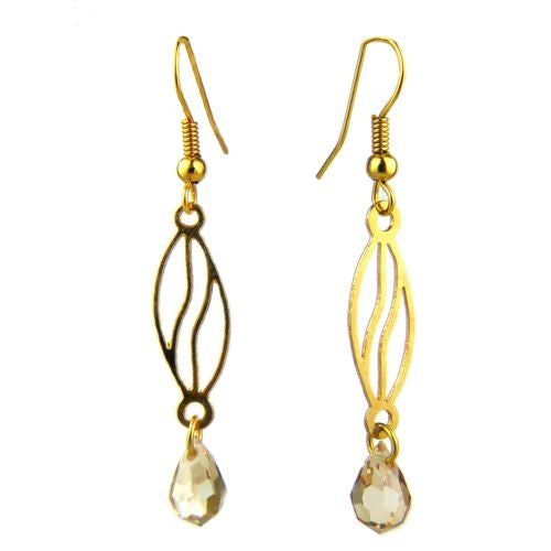 Coffee Drop Gold Plated Open Fretwork Earrings Crystal Dangle Orit Grader 816G - ILoveThatGift