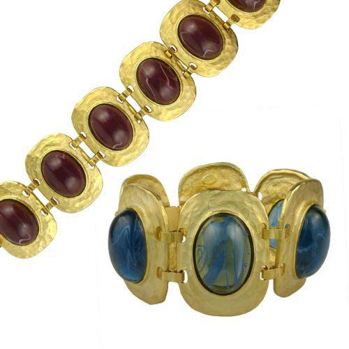 Kenneth Jay Lane Montana Blue or Amethyst Large Cabochon Satin Gold Bracelet KJL - ILoveThatGift