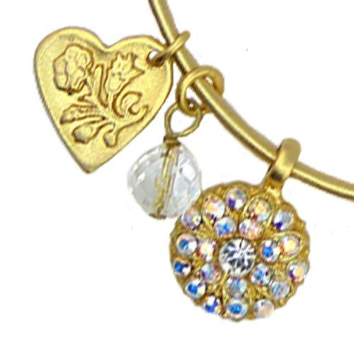 Mariana Guardian Angel Crystal Charm Bangle Bracelet Matte Gold 001AB Clear AB - ILoveThatGift