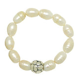 Simon Sebbag Stretch White Pearl Bracelet with Pebbled Sterling Silver 925 Bead B126P - ILoveThatGift