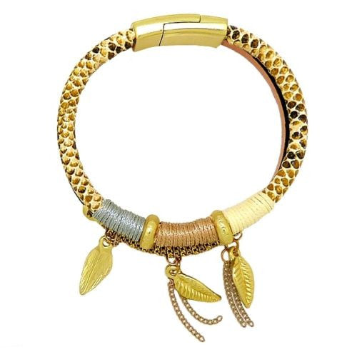 Mixed Media Leather Snake Double Wrap Bracelet Camel Gold by Accessoriz It - ILoveThatGift