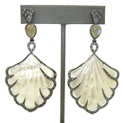 Cristina Sabatini Earrings MOP Shell Fan Earrings in Black Rhodium Labradorite - ILoveThatGift