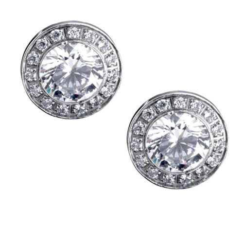 B.Tiff Aureolo Swarovski 1 Carat Solitaire Round CZ Pave Surround Silver Stainle - ILoveThatGift