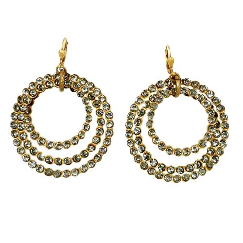 La Vie Parisienne Gold Triple Hoop Swarovski Crystal Earrings 4736G Black Diamon - ILoveThatGift