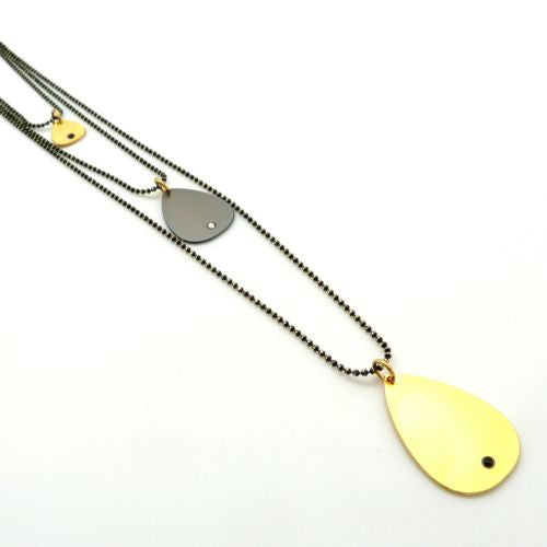 Triple Chain Drop 24K Gold Plated Black Swarovski Crystal Necklace Hagar Satat - ILoveThatGift