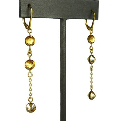 Seasonal Whispers Dangle Earrings Yellow Gold 3 Gold Crystals 2164 Swarovski - ILoveThatGift