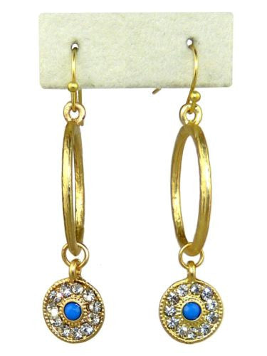 Uptown Girls Blue Rhinestone Gold Evil Eye Earrings 0302316G - ILoveThatGift