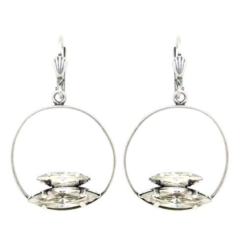 La Vie Parisienne Silver Round Hoop with Double Marquise Clear Crystal Earrings - ILoveThatGift