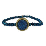 Druzy Charm and China Glass Stretch Bracelet Blue SIlver or Hematite by Funky Ju - ILoveThatGift