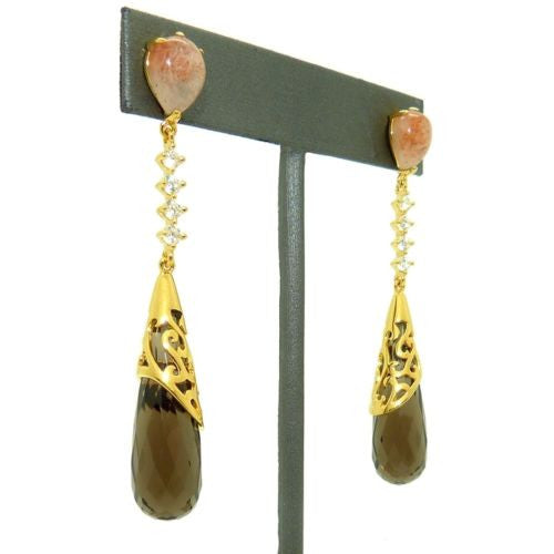Cristina Sabatini Moon Drop Earrings14K Gold Sunstone Smokey Crystal - ILoveThatGift