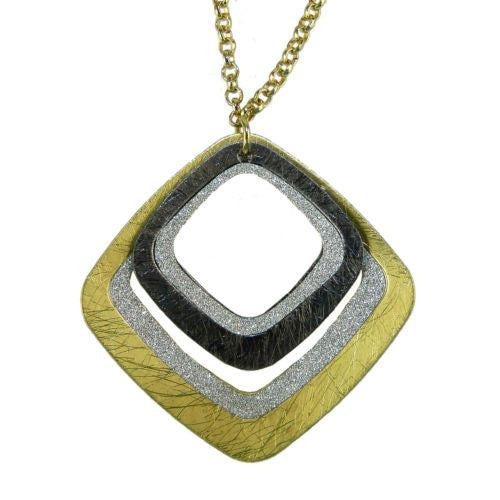 Gold tone Silver Sparkle Gunmetal Double Diamond Necklace RUSH Denis Charles - ILoveThatGift