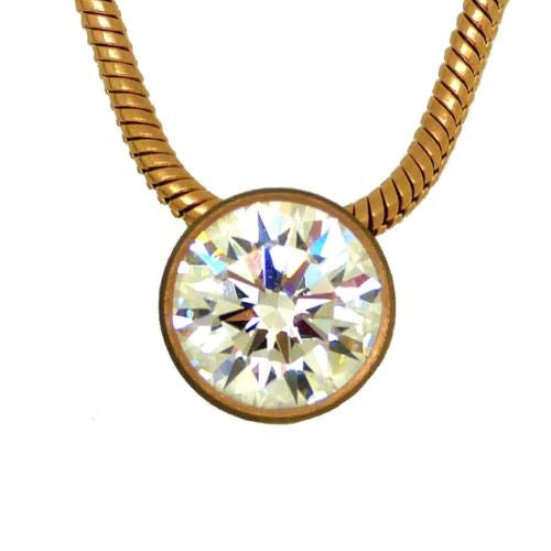 B.Tiff Swarovski 1 Carat Solitaire CZ Rose Gold Stainless Steel Pendant 18" Chai - ILoveThatGift