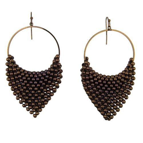 Draped Triangle Beaded Mesh Earrings Chocolate Brown or Gray Hematite by Funky J - ILoveThatGift