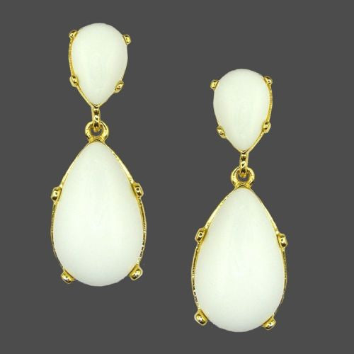 Kenneth Jay Lane White Cabochon 18K Gold Plate Drop Pierced Earrings - ILoveThatGift