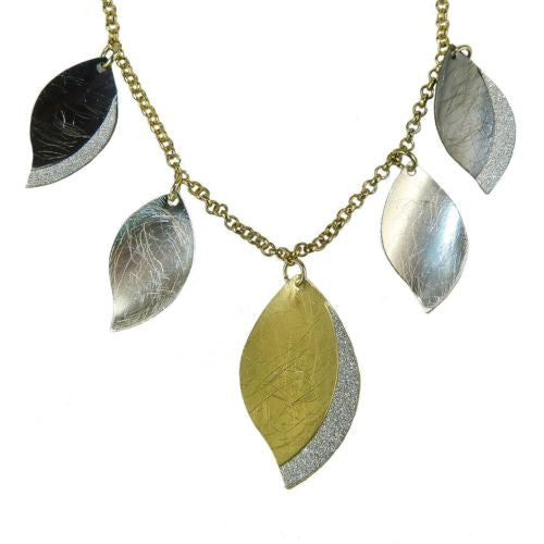 Gold tone Silver Sparkle Gunmetal 5 Petal Necklace RUSH Denis Charles - ILoveThatGift