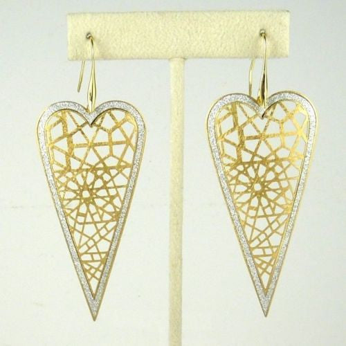 Gold tone Silver Sparkle Heart Earrings RUSH Denis Charles Open Weave - ILoveThatGift