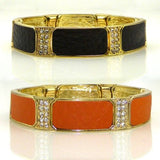 Rhinestone and Leather Stretch Bracelet Brown or Orange by Funky Junque - ILoveThatGift