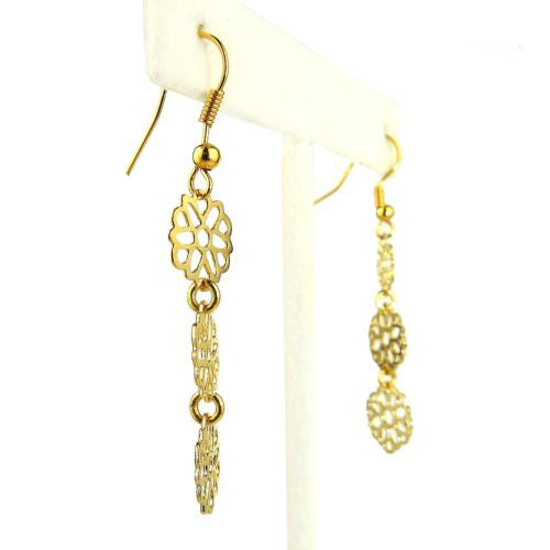 Triple Daisy Gold Plated Open Fretwork Earrings Orit Grader 824G - ILoveThatGift