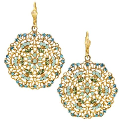 La Vie Parisienne Gold Filigree Lace Earrings Popesco Pacific Opal Teal 9702G - ILoveThatGift