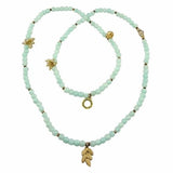 Pale Blue Gold toned Round Bead Necklace by RUSH Denis Charles Leaf Flower - ILoveThatGift