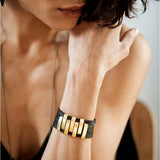 Black Leather 24K Gold Plated Zig Zag Bracelet Hagar Satat Handmade - ILoveThatGift