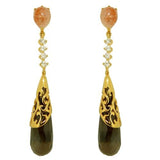 Cristina Sabatini Moon Drop Earrings14K Gold Sunstone Smokey Crystal - ILoveThatGift