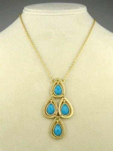 New Boho Gold Dangle Cascade Turquoise Pendant Necklace by Liza Kim - ILoveThatGift