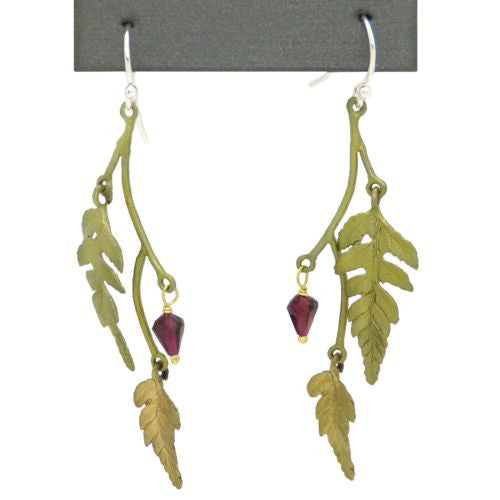 Fern Double Leaf Earrings with Garnet by Michael Michaud 3180 - ILoveThatGift