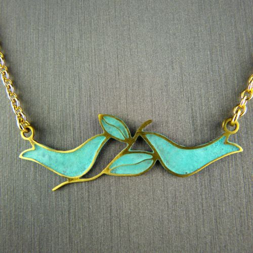 No Secret 2 Doves Woman's Gold Plated Patina Pendant Necklace Orit Grader - ILoveThatGift