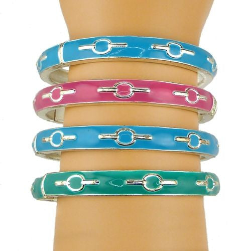 Enamel Silver Toned Bangle Bracelet Pink Blue BlueGreen - ILoveThatGift