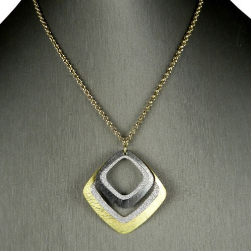 Gold tone Silver Sparkle Gunmetal Double Diamond Necklace RUSH Denis Charles - ILoveThatGift