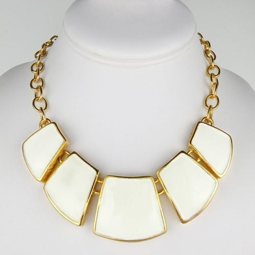 Kenneth Jay Lane Coral Enamel Gold Flat Disk Bib Necklace - ILoveThatGift