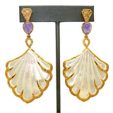 Cristina Sabatini Earrings MOP Shell Fan Earrings in 14K Gold and Amethyst - ILoveThatGift