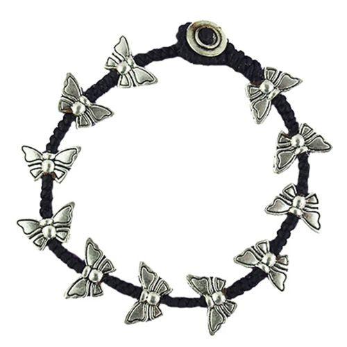 Butterfly Bead Bracelet by Marah Silver Alloy Black Cotton - ILoveThatGift